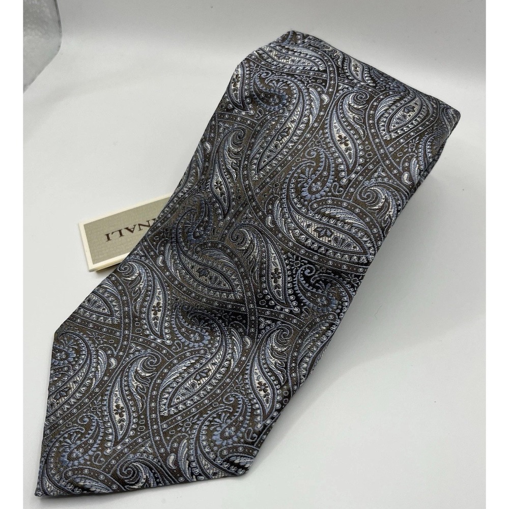 CANALI Men's 100% Silk Tie ~ Gray ~ Paisley Pattern ~ NEW ~ Made in Italy